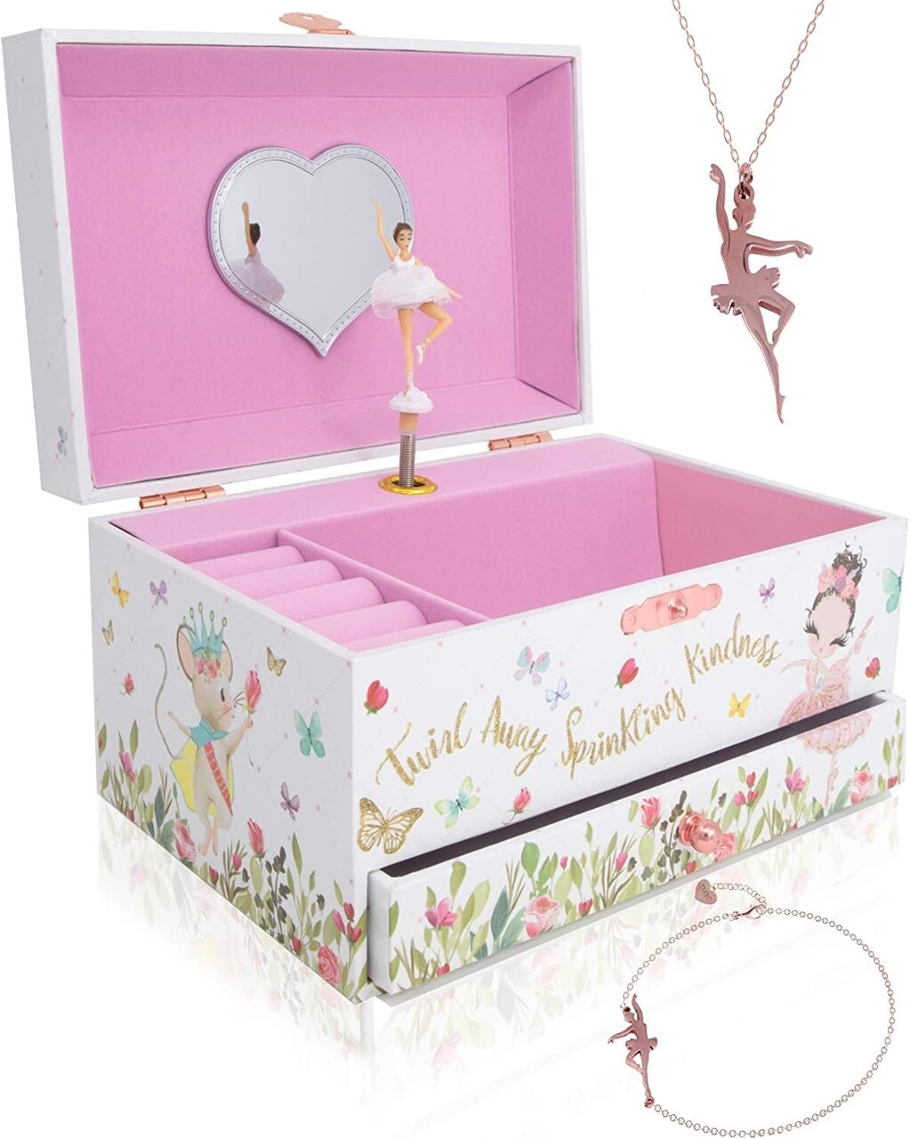 Music Box - Ballerina Jewelry Box for Girls and Boys w/Matching Necklace and Bracelet - Birthday Gifts for Girls Age 6 and Up - Stocking Stuffers